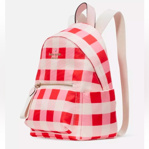 New Kate Spade Chelsea Gingham Mini Backpack Nylon Pink Multi - Picture 3 of 4
